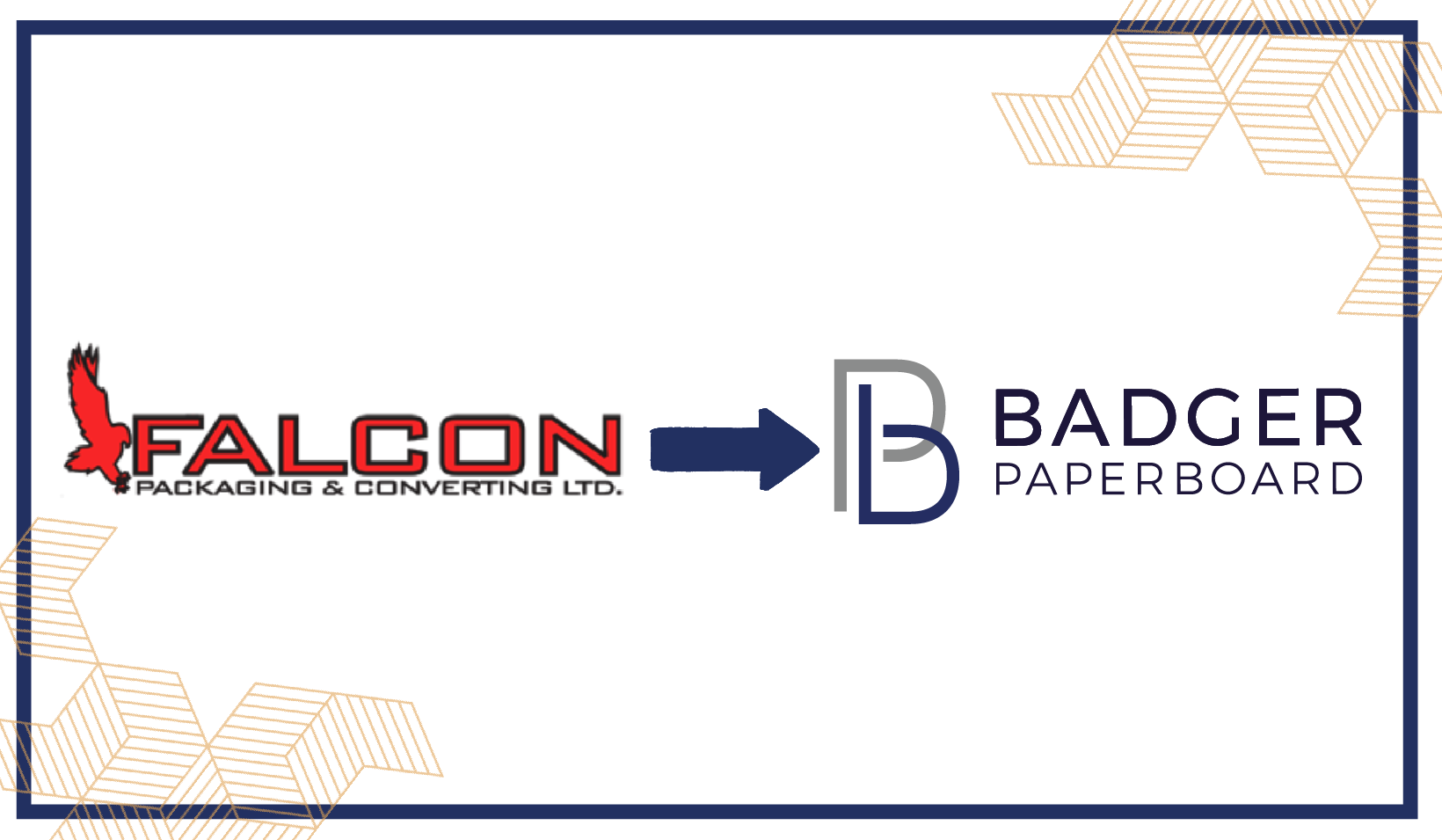 Falcon Packaging logo pointing at the Badger Paperboard logo.